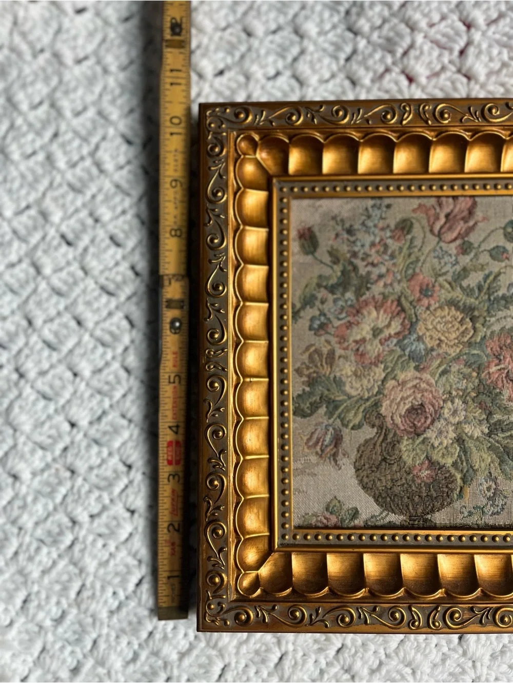 Gold Ornate Framed Antique Floral Tapestry Accent - Home Accents